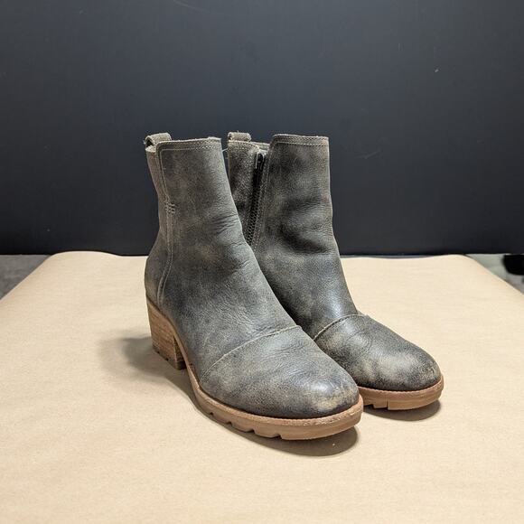 Sorel Cate Chelsea Boots Ankle Booties Heeled Womens 6.5 Leather Olive Green - Picture 5 of 8